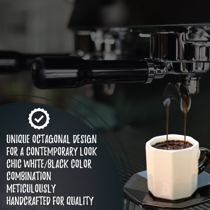 Bacimi Mini Ceramic Espresso Cups with Saucer - Set of 4 / 2.7oz / 80ML- Small Drinking Cups with Handle - Dishwasher & Microwave Safe - Modern Italian Inspired Mugs for Coffee