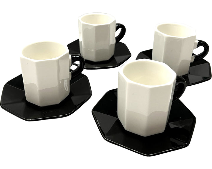 Bacimi Mini Ceramic Espresso Cups with Saucer - Set of 4 / 2.7oz / 80ML- Small Drinking Cups with Handle - Dishwasher & Microwave Safe - Modern Italian Inspired Mugs for Coffee