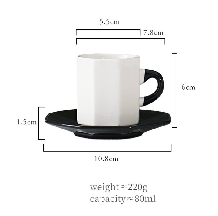 Bacimi Handcrafted Ceramic Octagon Espresso Cup W/ Saucers 2.70oz / 80ml 4 Pack