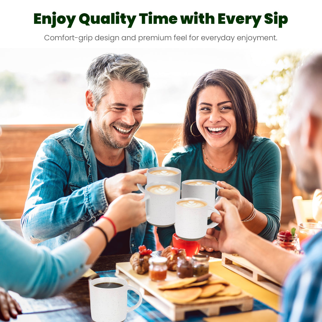 Bacimi Set Of 4 Artisanal Stoneware Mugs Ceramic Large Cups With Handle For Coffee, Cappuccino, Latte, Tea, Hot Beverage 13.5oz 400ml