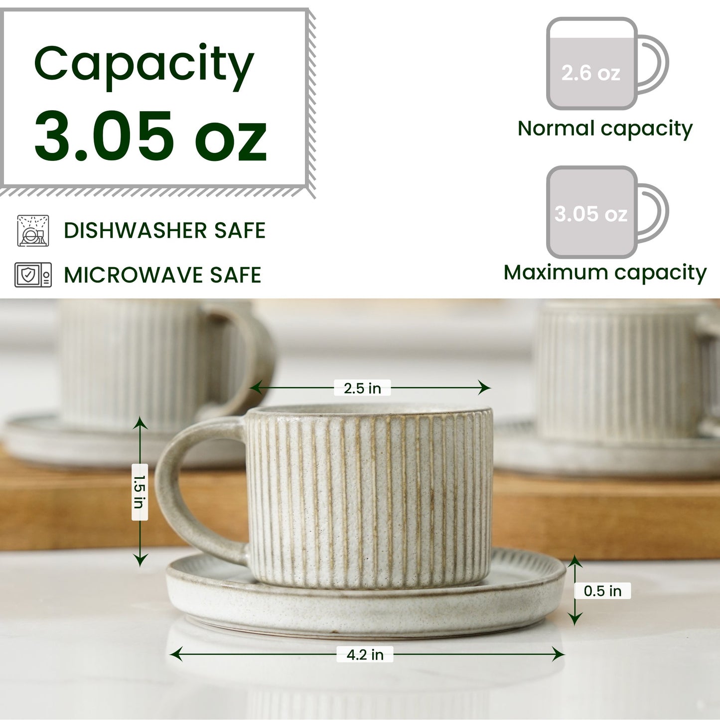 Bacimi® Set Of 4 Mini Espresso Cups With Saucers - 3 oz