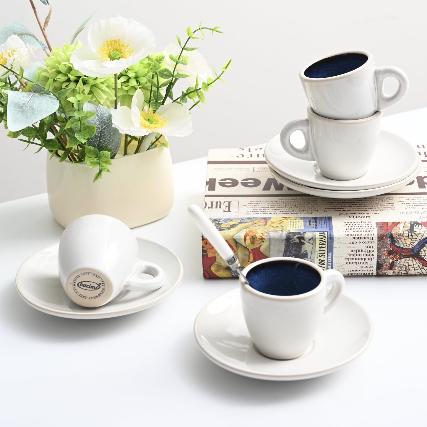 Bacimi® Stoneware Cappuccino Cups & Saucers Set of 4 -  8.7 oz