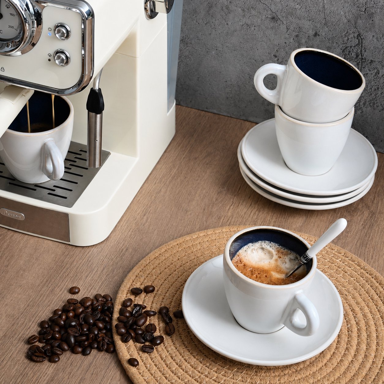 Bacimi® Stoneware Cappuccino Cups & Saucers Set of 4 -  8.7 oz