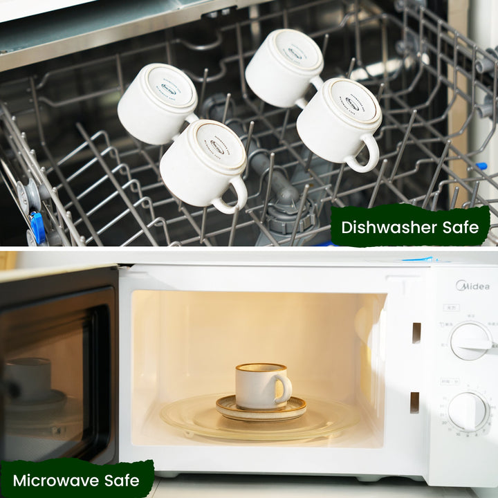 Bacimi Set Of 4 Mini Espresso Cups With Saucers, Handcrafted Reactive Glaze Stoneware For Coffee, Cocoa 90ml / 3oz