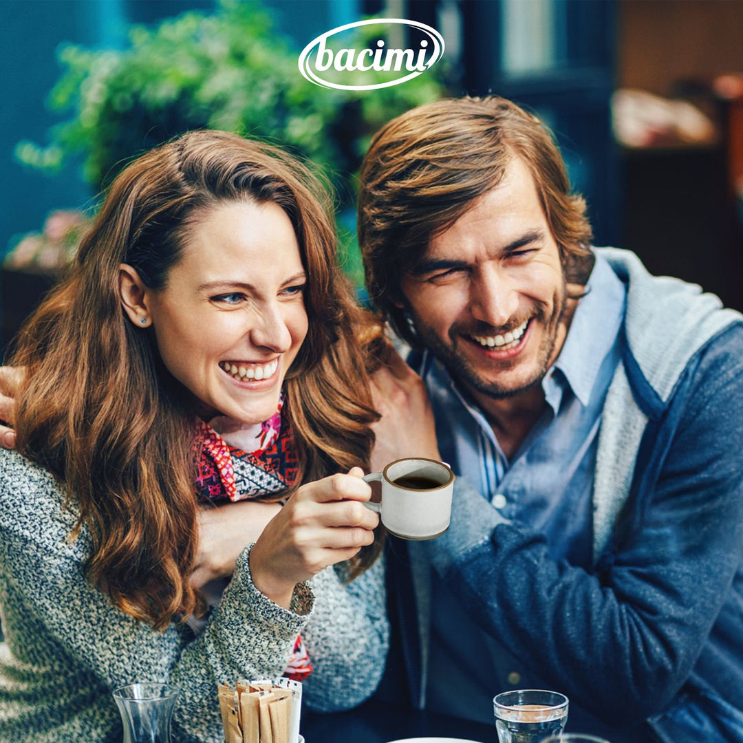 Bacimi Set Of 4 Mini Espresso Cups With Saucers, Handcrafted Reactive Glaze Stoneware For Coffee, Cocoa 90ml / 3oz