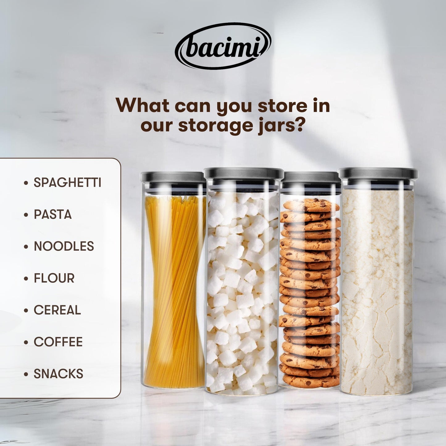 3-Pack Bacimi Borosilicate Glass Food Storage Jars W/Stainless Steel Lids 67oz