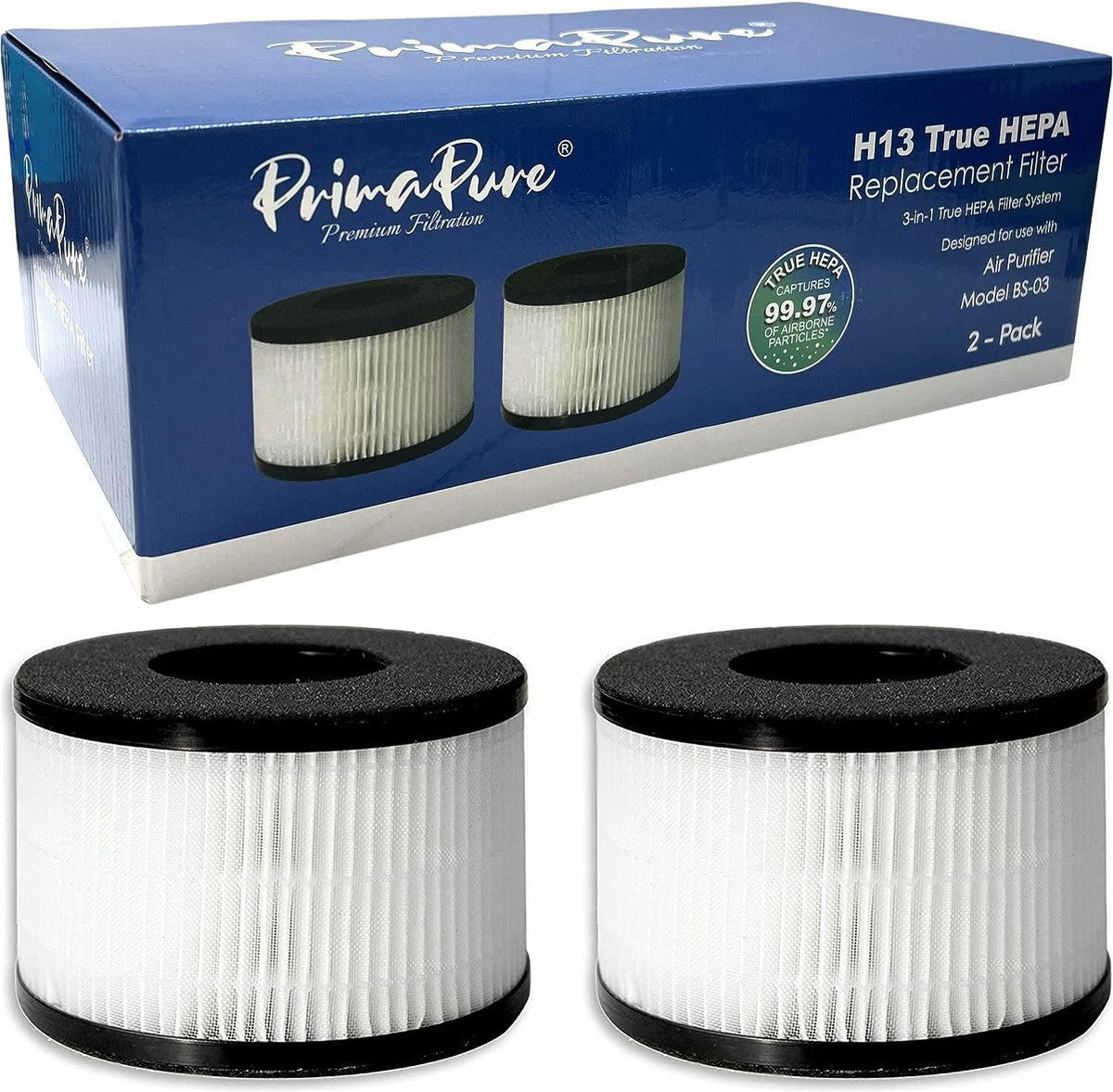 PrimaPure 2-Pack H13 3 IN 1 True HEPA Filter System Replacement For BS-03 PARTU AND SLEVOO
