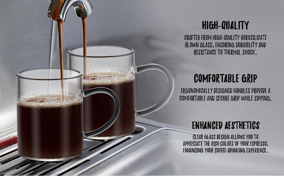 Bacimi Borosilicate Mini Glass Espresso cups 3oz / 90ML, Smoke Handle Set of 2