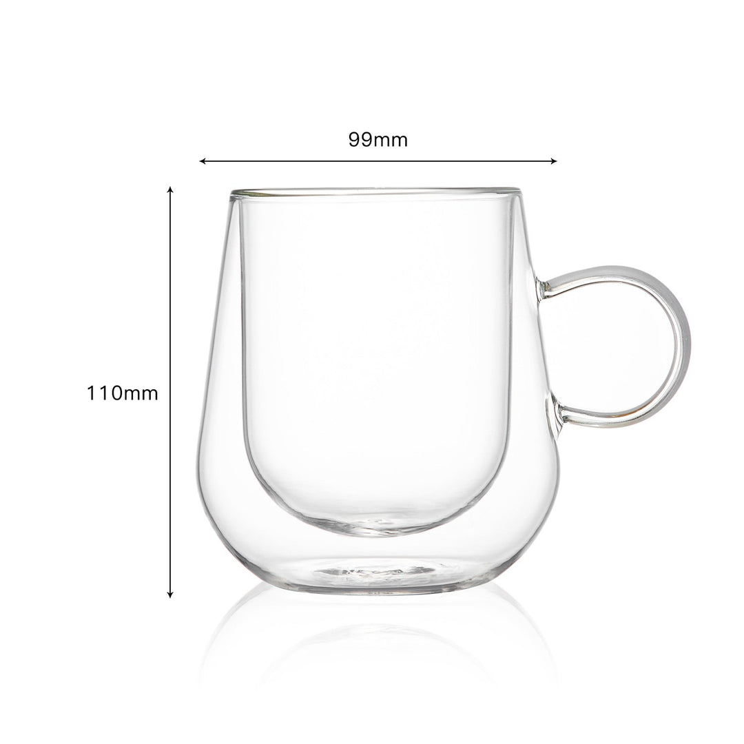Bacimi Double Wall Insulated Coffee Mugs (Set of 2 / 12oz) - Clear Borosilicate Mug with Handle - Thermal Drinking Cups for Espresso, Cappuccino, Latte, Tea, Hot Beverage, Wine - Microwave Safe