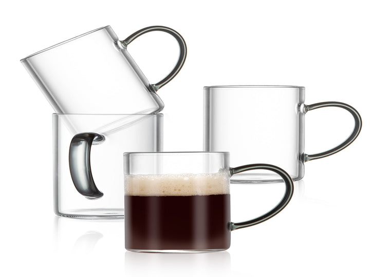 Bacimi Clear Demitasse Mini Espresso Cups with Smoke Handles - Set of 4 / 3oz / 90ml