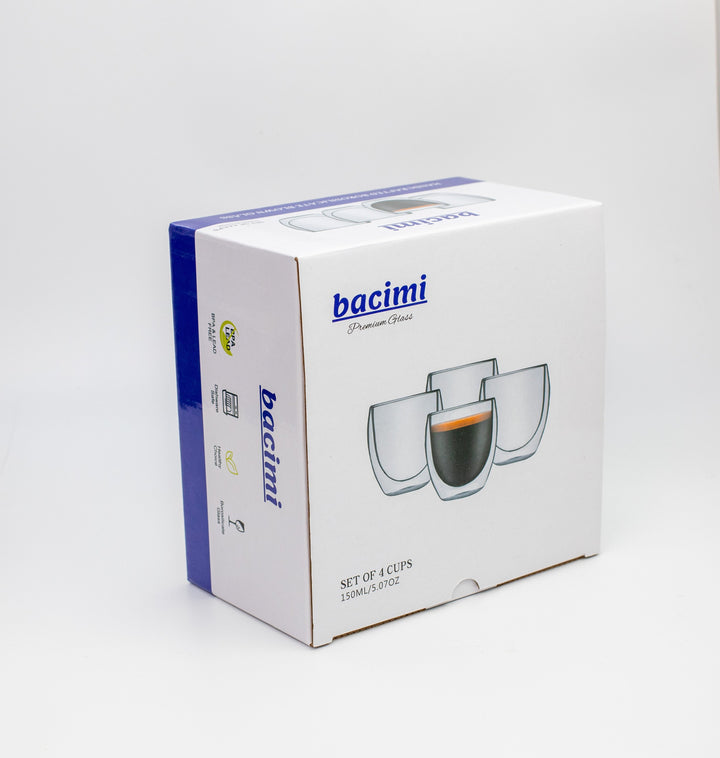 Bacimi Double Wall Insulated Borosilicate Clear Glass Espresso cups 5oz / 150ml