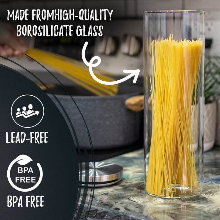 Bacimi Airtight Glass Storage Containers for Spaghetti, Pasta, Noodles, Linguini, Lasagna, Flour, Cereal, Coffee & Snacks - Multi Purpose Food Storage Jar & Canisters for Kitchen & Pantry Organization