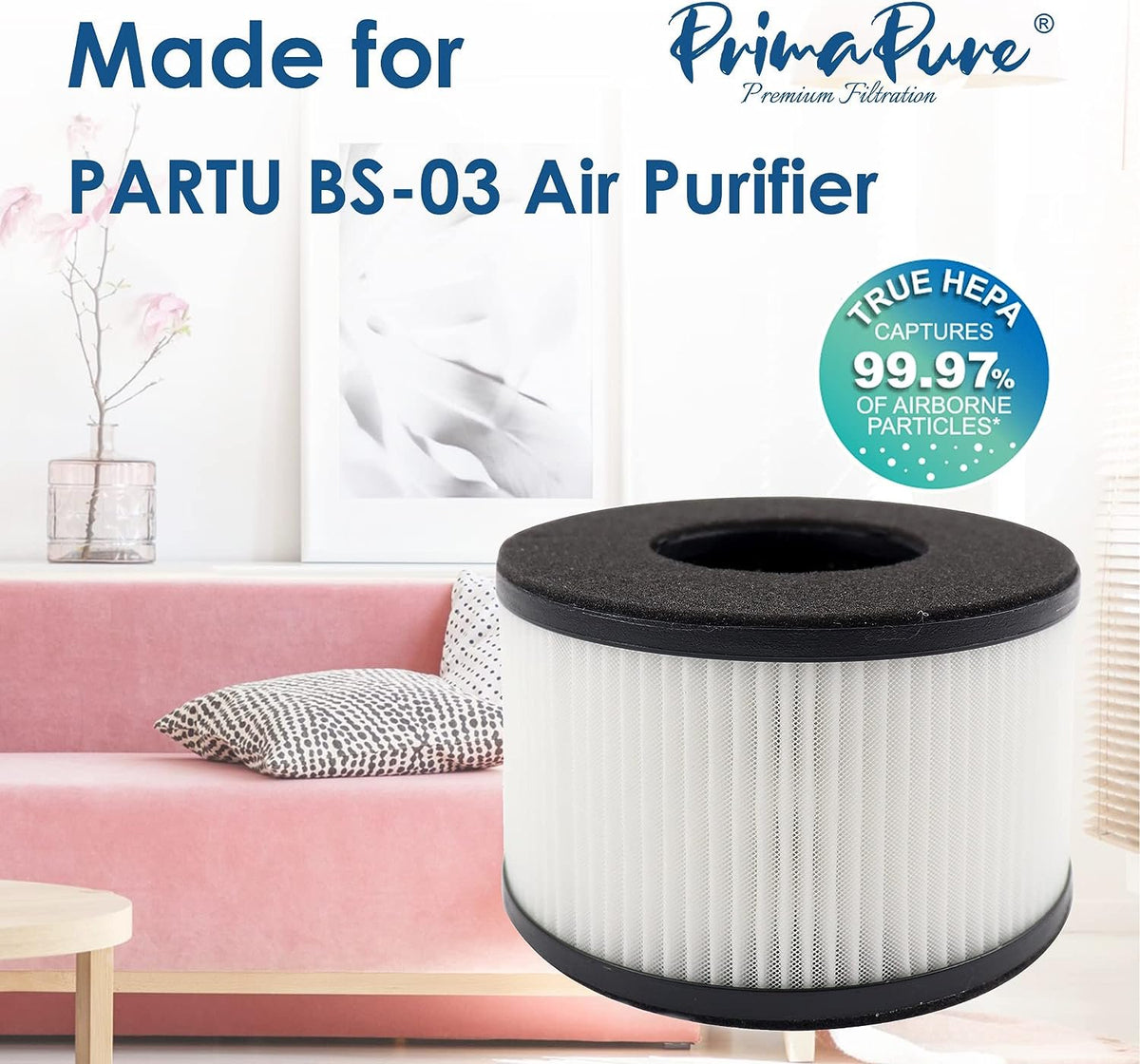 PrimaPure 2-Pack H13 3 IN 1 True HEPA Filter System Replacement For BS-03 PARTU AND SLEVOO
