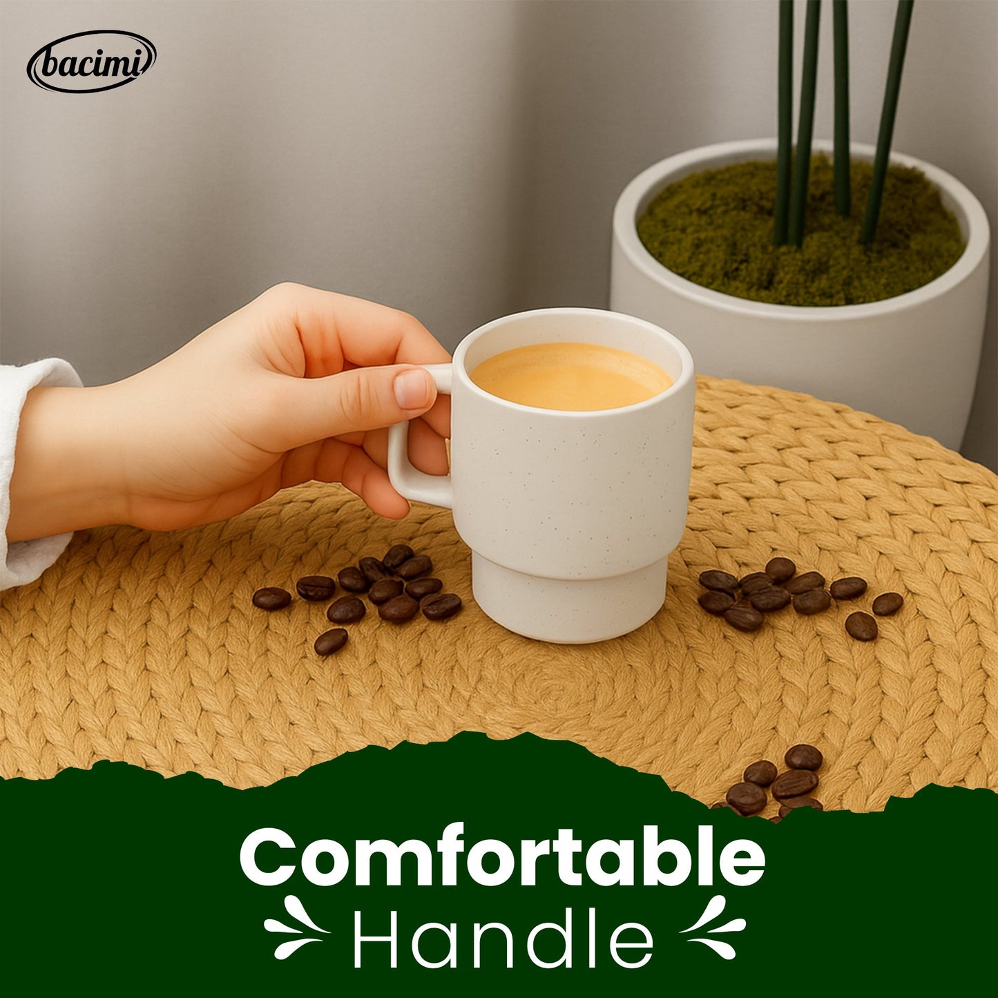 Bacimi® Stoneware Coffee Mugs Set of 4 with Metal Rack - 13.5 oz