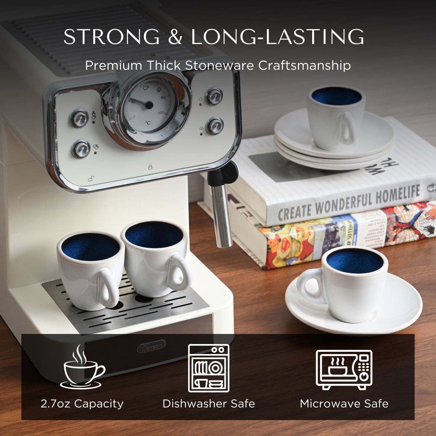 Bacimi® Espresso Cups and Saucers Set of 4 -  2.7oz