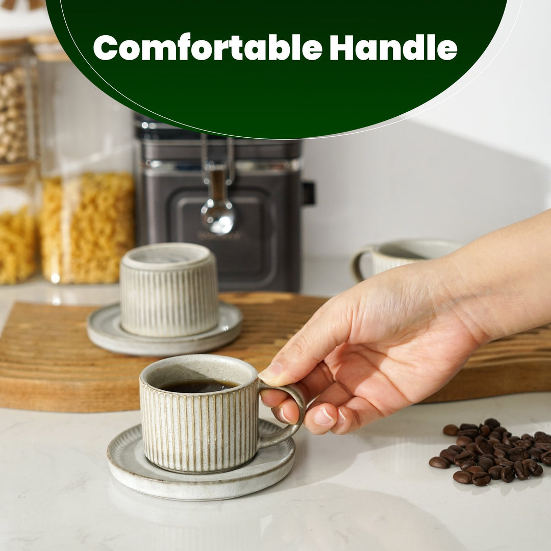 Bacimi Set Of 4 Mini Espresso Cups With Saucers, Handcrafted Stoneware For Coffee, Cocoa 90ml / 3oz Reactive Glaze Firing Process Makes Each Piece One Of A Kind.