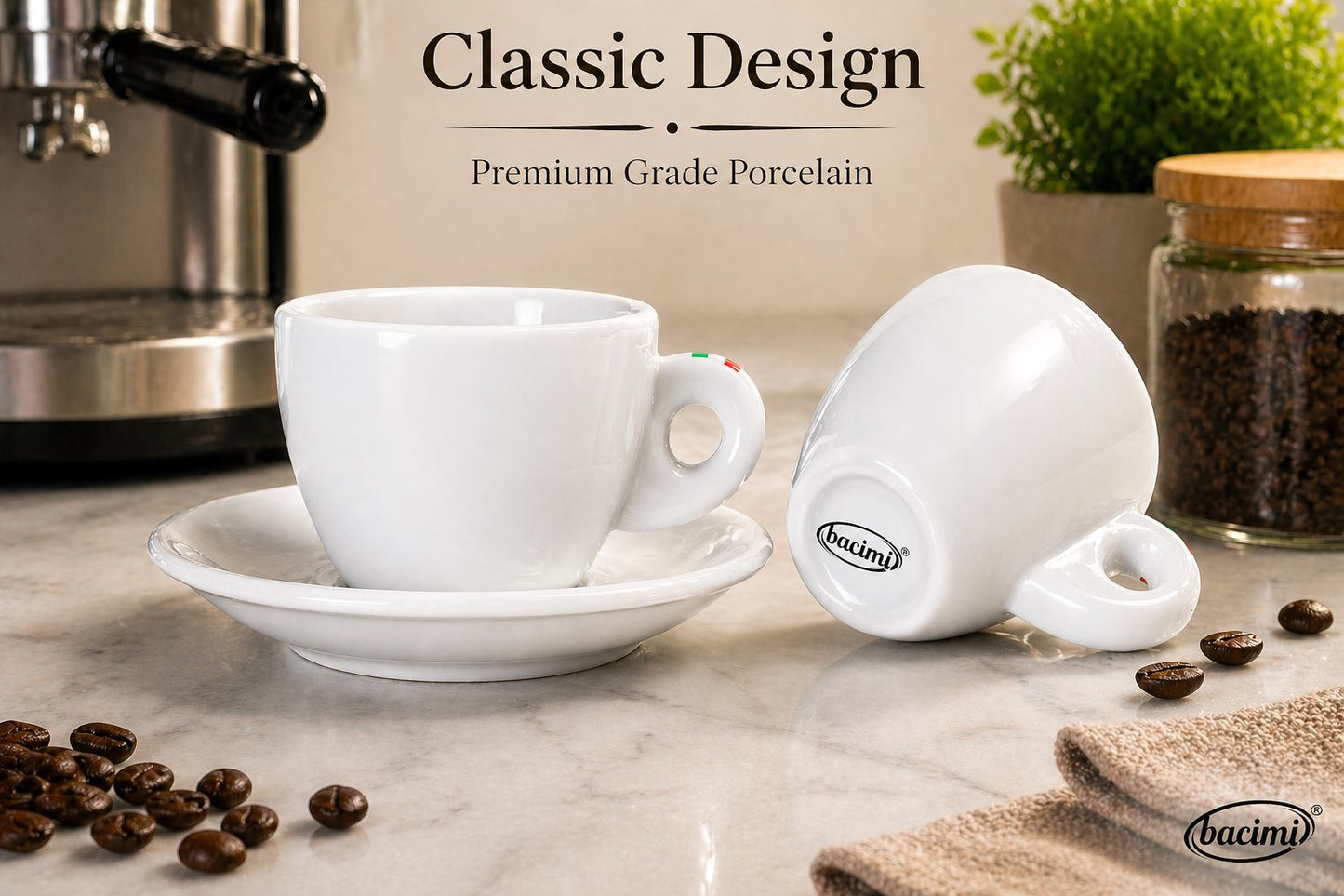 Bacimi® Espresso Cups & Saucers Set of 4 -  3 oz