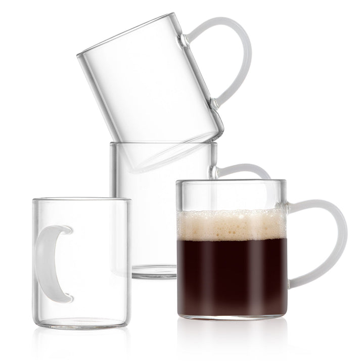 Bacimi Clear Demitasse Mini Espresso Cups with White Handles - Set of 4 / 3oz / 90 ML