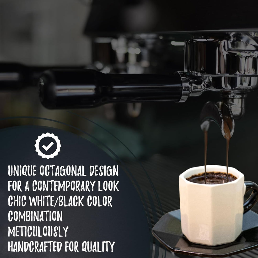 Bacimi Handcrafted Ceramic Octagon Espresso Cup W/ Saucers 2.70oz / 80ml 4 Pack