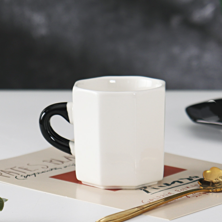 Bacimi Handcrafted Ceramic Octagon Espresso Cup W/ Saucers 2.70oz / 80ml 4 Pack