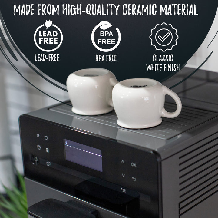 Bacimi Mini Ceramic Espresso Coffee Cups (Set of 6 / 3oz / 90ML) - Small Drinking Cups with Handle - Dishwasher & Microwave Safe - Diner Style Modern Mugs for Coffee, Tea, Cocoa, Milk & Latte - White