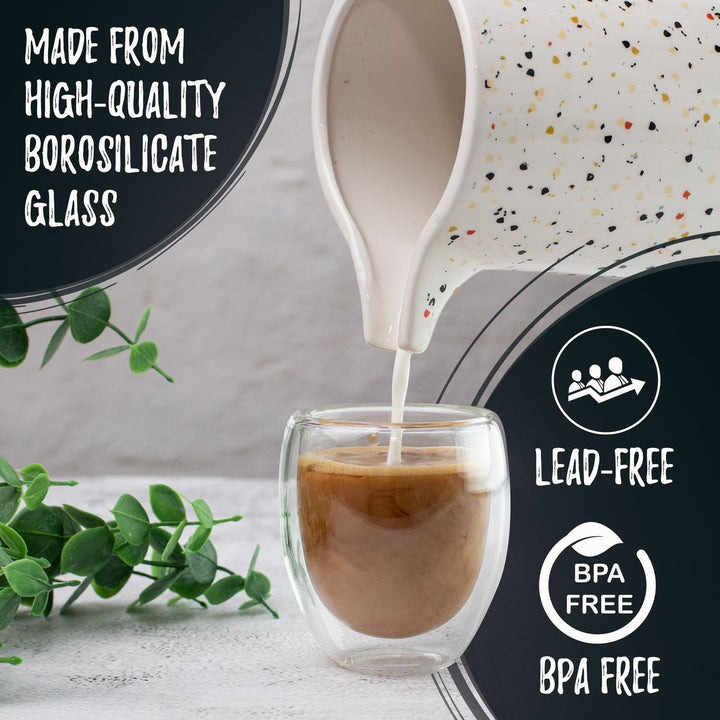 Bacimi Double Wall Insulated Espresso Coffee Mugs (Set of 4 / 5oz) - Clear Borosilicate Cups - Thermal Drinking Cups for Espresso, Cappuccino, Latte, Tea, Hot Beverage, Wine - Microwave Safe