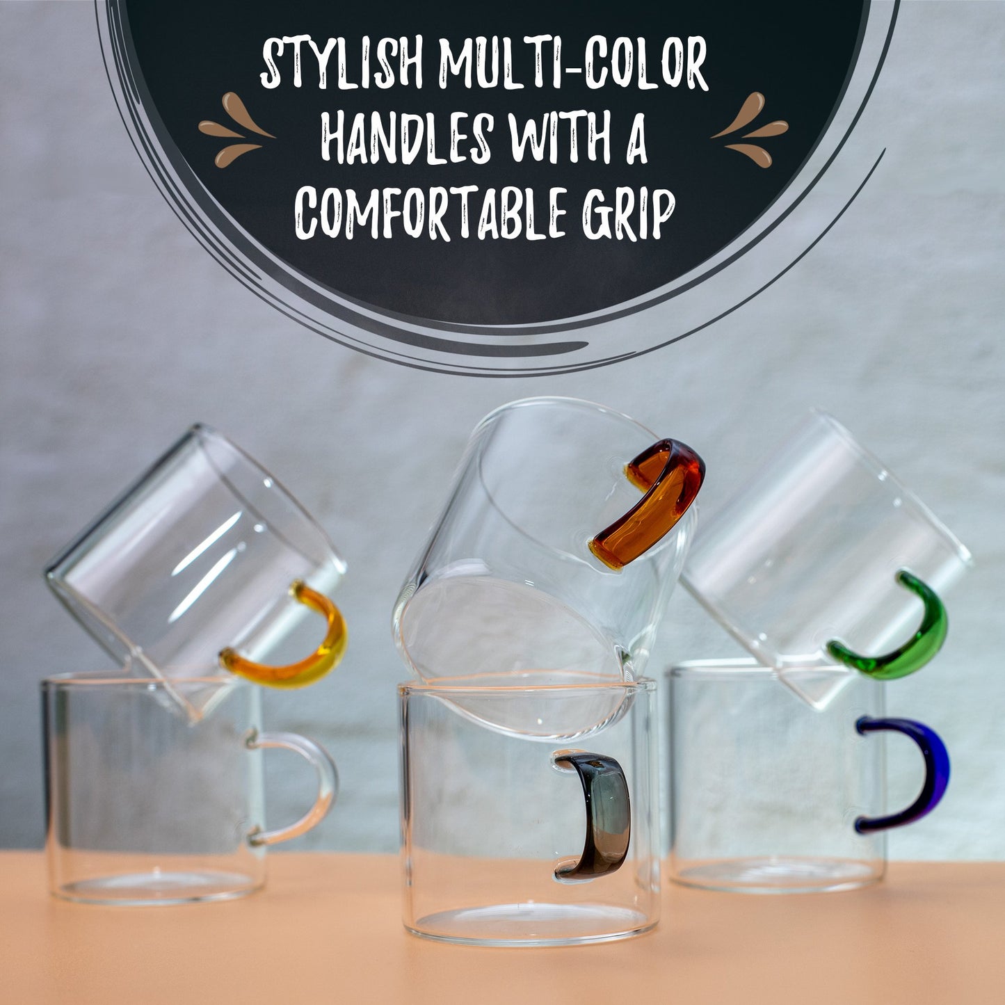 Bacimi® Multi-Color Borosilicate Glass Espresso Cups  Set of 6 - 4oz