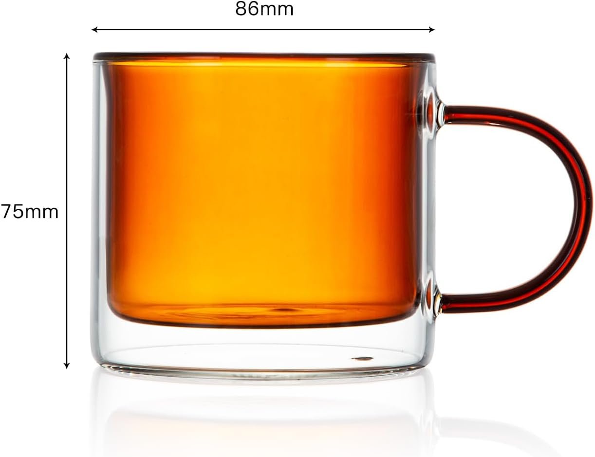 Bacimi® Double Wall Glass Coffee Mugs Set of 4 – 8.5oz