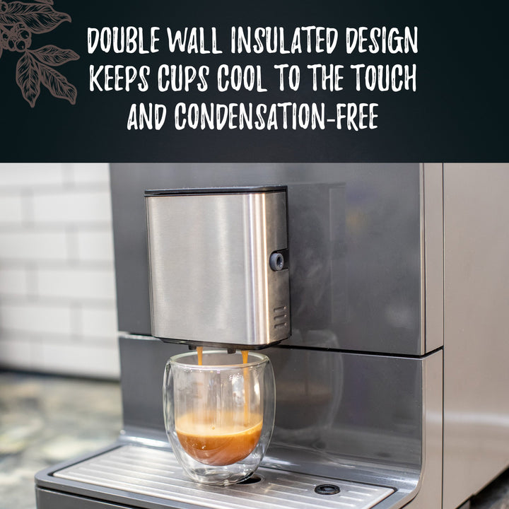 Bacimi Double Wall Insulated Espresso Coffee Mugs (Set of 4 / 5oz) - Clear Borosilicate Cups - Thermal Drinking Cups for Espresso, Cappuccino, Latte, Tea, Hot Beverage, Wine - Microwave Safe