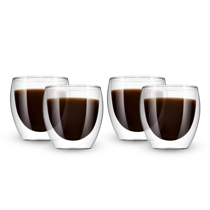 Bacimi Double Wall Insulated Espresso Coffee Mugs (Set of 4 / 5oz) - Clear Borosilicate Cups - Thermal Drinking Cups for Espresso, Cappuccino, Latte, Tea, Hot Beverage, Wine - Microwave Safe
